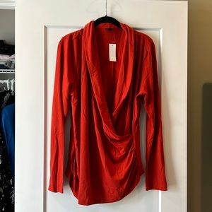 Long sleeve mock wrap Ann Taylor wrap top jersey knit with cowl neck detail